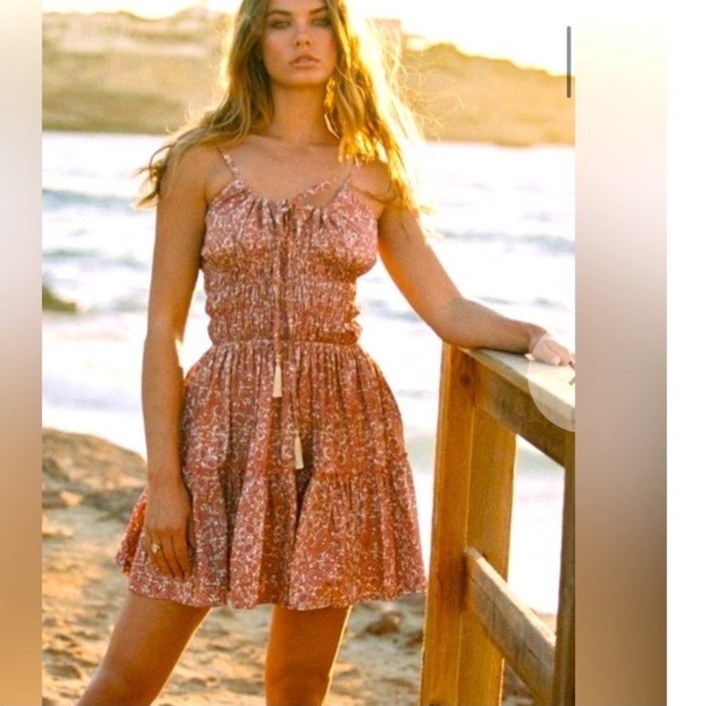 BEACHGOLD ROSA‎ PAISLEY PRINT TASSEL CHINCHED MINI SUMMER SPRING DRESS SIZE XS